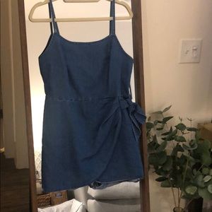 Denim romper with tie detail